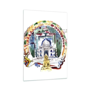 Obraz na szkle - Kolorowa ilustracja z motywem architektury Indii - 70x100cm - Hinduska równowaga świata - Nowoczesna dekoracja ścienna do salonu i sypialni ARTTOR