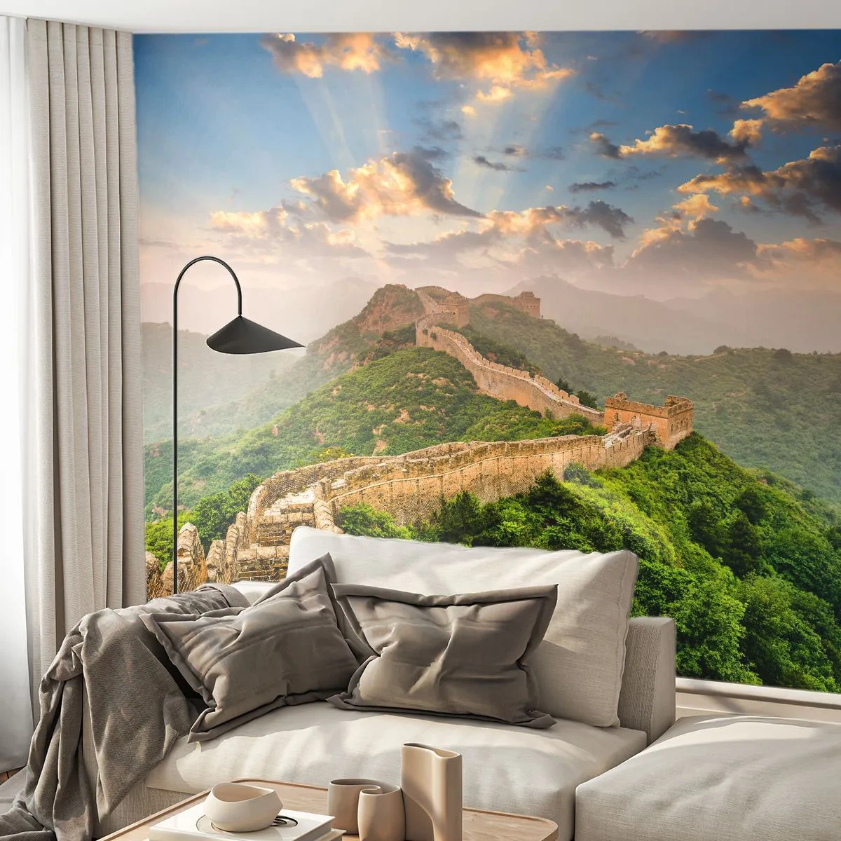 Fototapeta Premium Sand - Panorama Wielkiego Muru w promieniach słońca - 100x70cm - Nieprzemijająca wielkość - Nowoczesna dekoracja ścienna do salonu, kuchni i sypialni ARTTOR