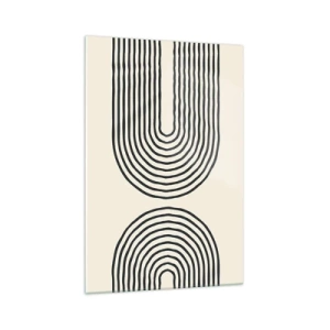 Obraz na szkle - Abstrakcyjny wzór geometryczny z symetrycznymi liniami na jasnym tle - 70x100cm - Już za chwilę… - Nowoczesna dekoracja ścienna do salonu i sypialni ARTTOR