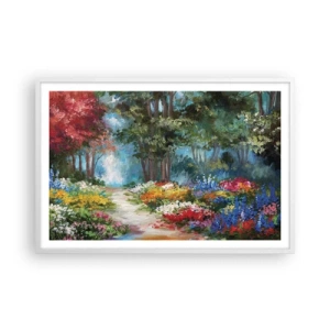 Plakat w białej ramie - Leśny ogród, kwietny las - 91x61 cm