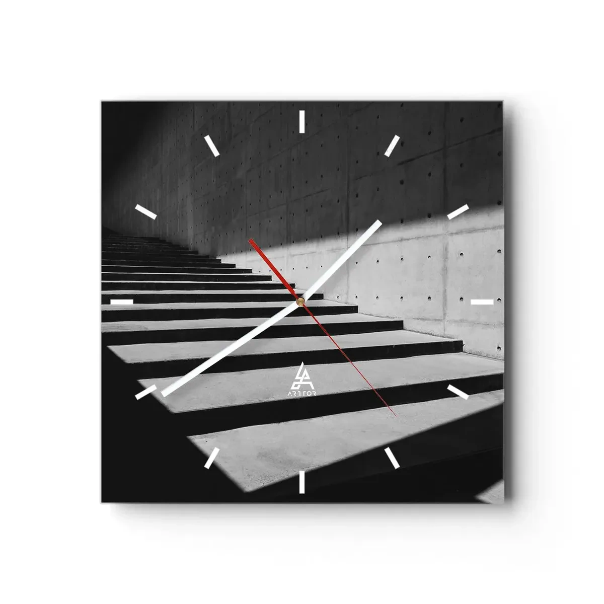 Zegar ścienny - Schody w minimalistycznym stylu w czerni i bieli - 30x30cm - Surowa uroda modernizmu - Nowoczesna dekoracja ścienna do salonu i sypialni ARTTOR