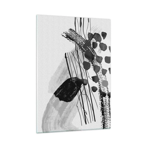 Obraz na szkle - Czarno-biała abstrakcja z organicznymi kształtami i liniami - 50x70cm - Czarno-biała abstrakcja organiczna - Nowoczesna dekoracja ścienna do salonu, kuchni i sypialni ARTTOR