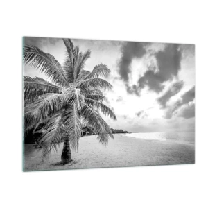 Obraz na szkle - Czarno-biała palma na pustej plaży o zachmurzonym niebie - 120x80cm - Gdy tęsknisz do samotności… - Nowoczesna dekoracja ścienna do salonu, kuchni i sypialni ARTTOR