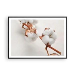 Plakat w czarnej ramie - Gałązka bawełny na subtelnym tle - 100x70cm - Tylko tulić - Nowoczesna dekoracja ścienna do salonu i sypialni ARTTOR