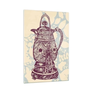 Obraz na szkle - Stylizowany dzbanek z ornamentami na tle kwiatowym - 70x100cm - Uroda codzienności - Nowoczesna dekoracja ścienna do salonu i sypialni ARTTOR