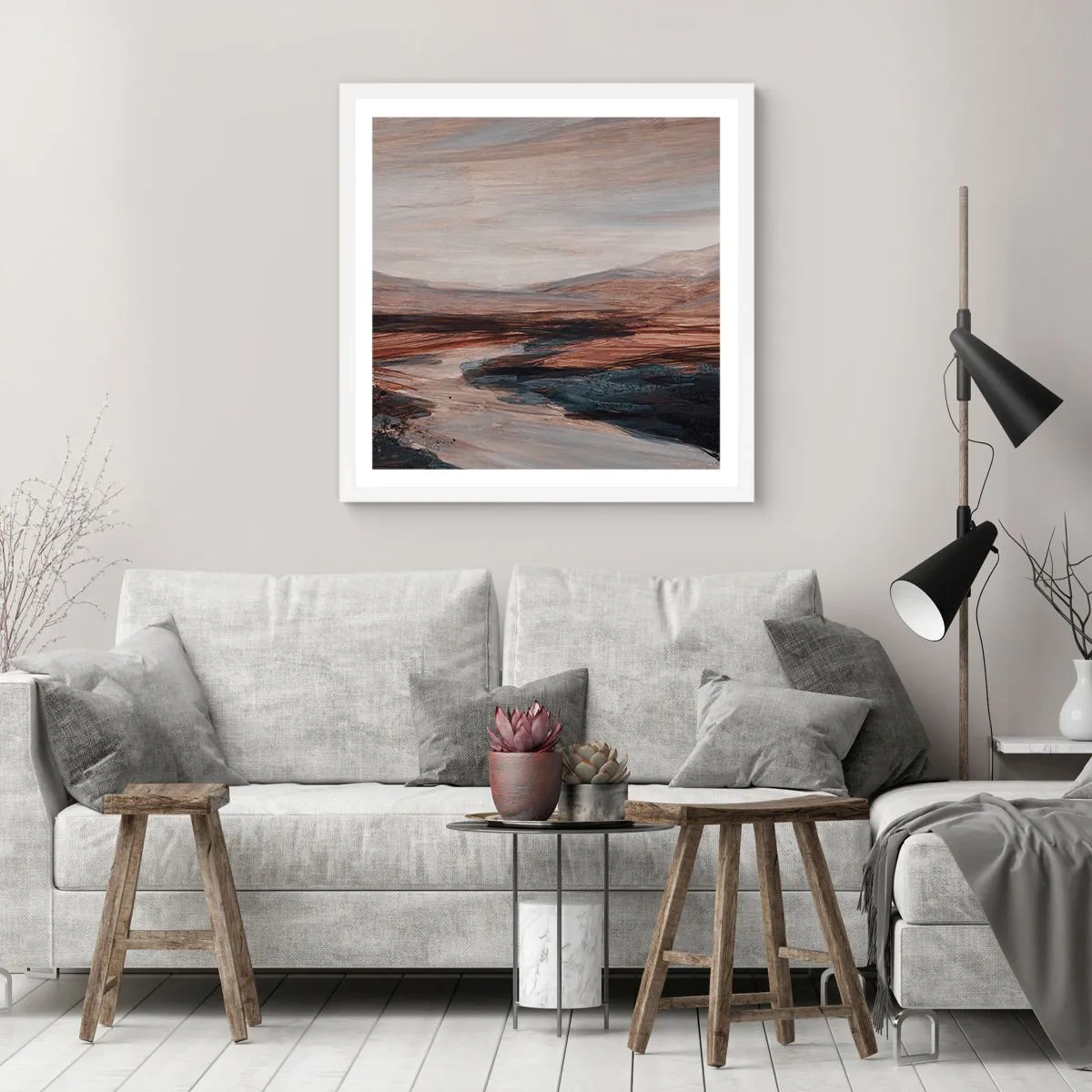 Plakat w białej ramie - Spokojna dolina - 30x30 cm