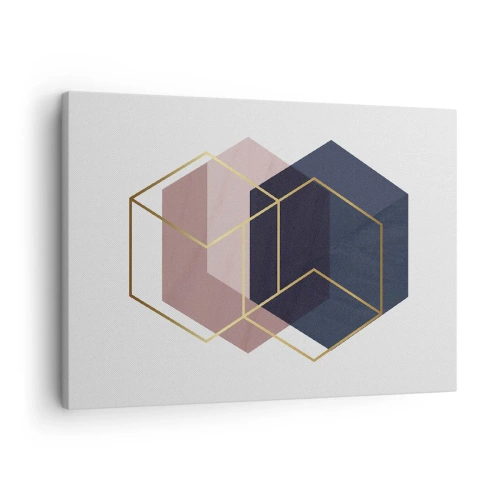 Obraz na płótnie - Geometryczne kształty w złotych liniach na tle pastelowym - 70x50cm - Siła prostoty - Nowoczesna dekoracja ścienna do salonu i sypialni ARTTOR