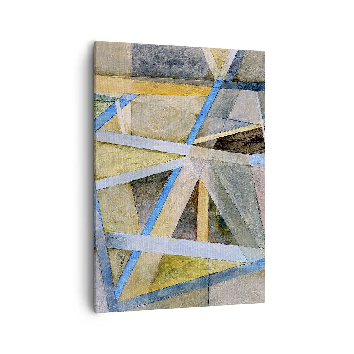 Obraz na płótnie - Geometryczna abstrakcja w odcieniach błękitu i beżu - 50x70cm - Na wprost czy na skos? - Nowoczesna dekoracja ścienna do salonu, kuchni i sypialni ARTTOR