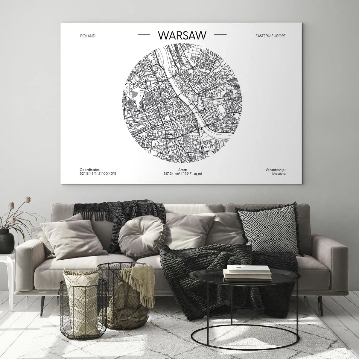 Obraz na szkle - Mapa Warszawy w formie graficznej ilustracji - 70x50cm - Anatomia Warszawy - Nowoczesna dekoracja ścienna do salonu i sypialni ARTTOR
