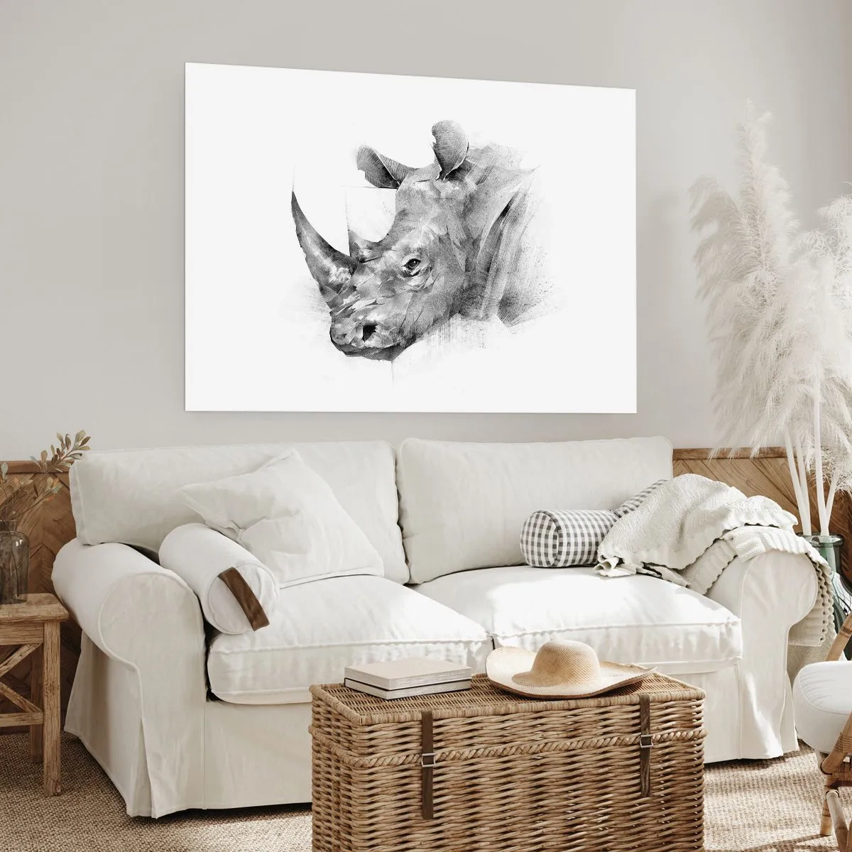 Plakat - Artystyczny portret nosorożca w czerni i bieli - 100x70cm - Afrykański portret - Nowoczesna dekoracja ścienna do salonu i sypialni ARTTOR