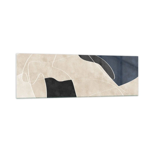 Obraz na szkle - Geometryczna abstrakcja w odcieniach beżu i granatu - 160x50cm - Kompozycja abstrakcyjna – kontrast barw - Nowoczesna dekoracja ścienna do salonu i sypialni ARTTOR