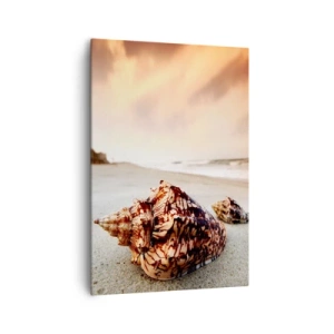 Obraz na płótnie - Muszle na plaży o zachodzie słońca - 70x100cm - Wygnanki fal - Nowoczesna dekoracja ścienna do salonu i sypialni ARTTOR