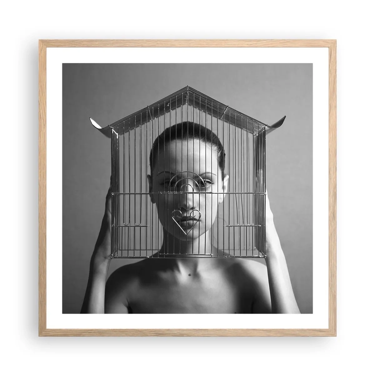 Plakat w ramie jasny dąb - Portret nieco surrealistyczny - 60x60 cm