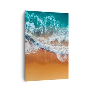 Obraz na płótnie - Widok z lotu ptaka na fale oceanu rozbijające się o brzeg - 70x100cm - Zawsze w parze - Nowoczesna dekoracja ścienna do salonu i sypialni ARTTOR