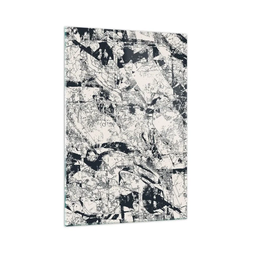Obraz na szkle - Abstrakcyjna kompozycja w czerni i bieli z dynamicznym układem - 70x100cm - Przenikanie przeciwieństw - Nowoczesna dekoracja ścienna do salonu i sypialni ARTTOR