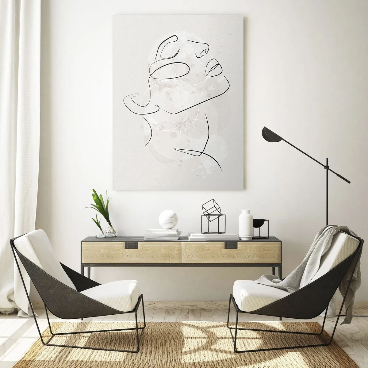 Obraz na szkle - Minimalistyczny szkic twarzy na jasnym tle - 70x100cm - Zarys marzenia - Nowoczesna dekoracja ścienna do salonu i sypialni ARTTOR