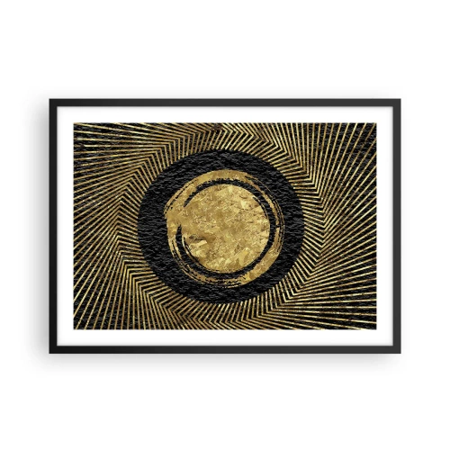 Plakat w czarnej ramie - Geometryczna kompozycja w czerni i złocie z promieniami - 70x50cm - Kompozycja glamour - Nowoczesna dekoracja ścienna do salonu i sypialni ARTTOR