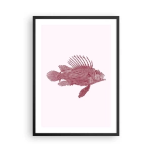Plakat w czarnej ramie - Rysunek ryby w stylu vintage na jasnym tle - 50x70cm - Mieszkanka egzotycznych wód - Nowoczesna dekoracja ścienna do salonu i sypialni ARTTOR