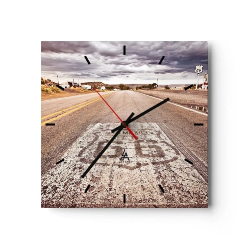 Zegar ścienny - Droga Route 66 w klimacie pustynnym z malowniczym niebem - 30x30cm - Mother Road - amerykańska legenda - Nowoczesna dekoracja ścienna do salonu i sypialni ARTTOR