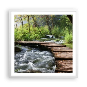 Plakat w białej ramie - Nad pienistą kaskadą - 60x60 cm