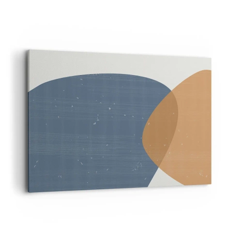 Obraz na płótnie - Minimalistyczna kompozycja geometryczna w odcieniach niebieskiego i pomarańczowego - 120x80cm - Owale i wpływy - Nowoczesna dekoracja ścienna do salonu, kuchni i sypialni ARTTOR