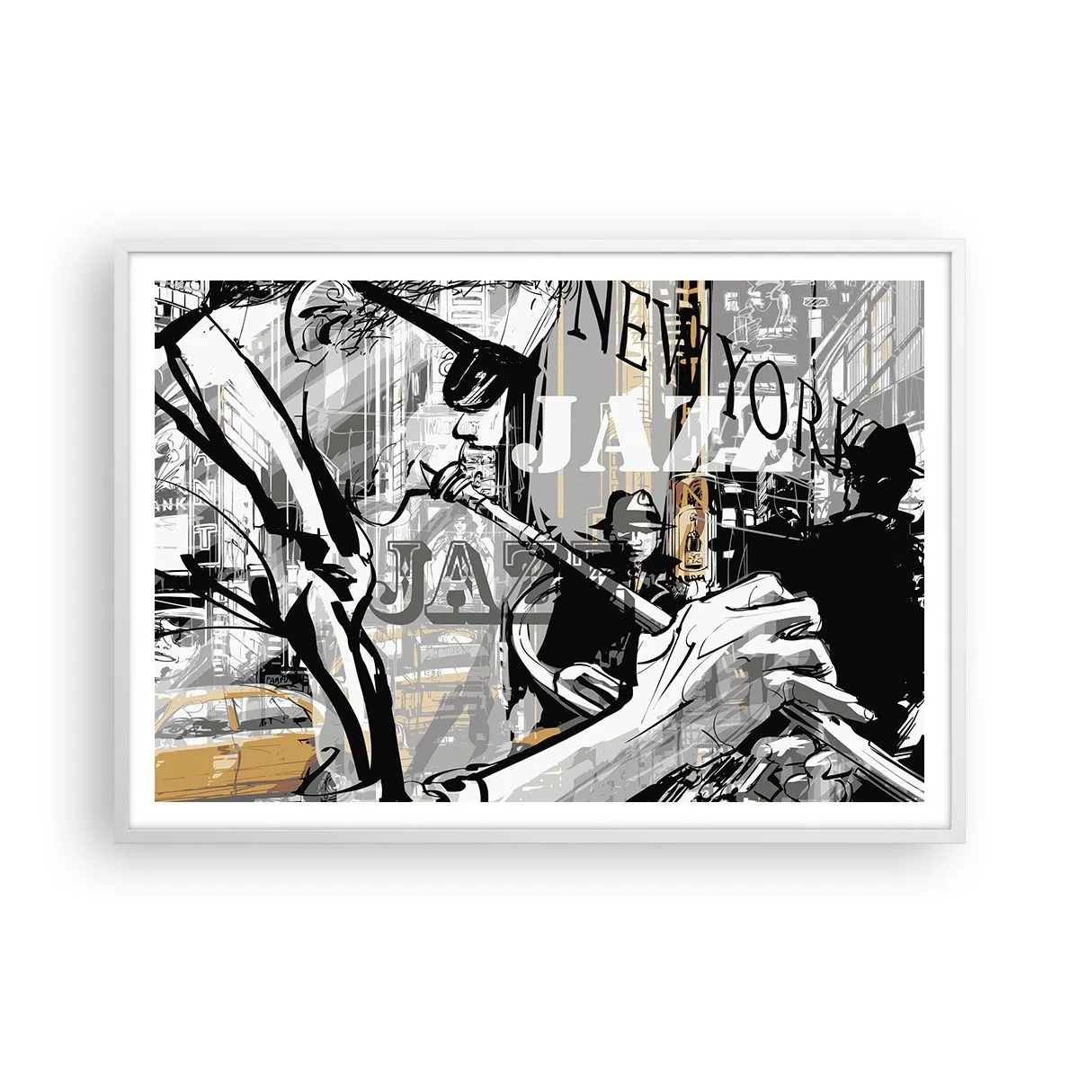 Plakat w białej ramie - W rytmie Nowego Jorku - 100x70 cm
