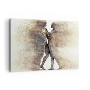 Obraz na płótnie - Abstrakcyjny duet sylwetek w piaskowych odcieniach - 100x70cm - Z prochu powstali, by kochać - Nowoczesna dekoracja ścienna do salonu, kuchni i sypialni ARTTOR