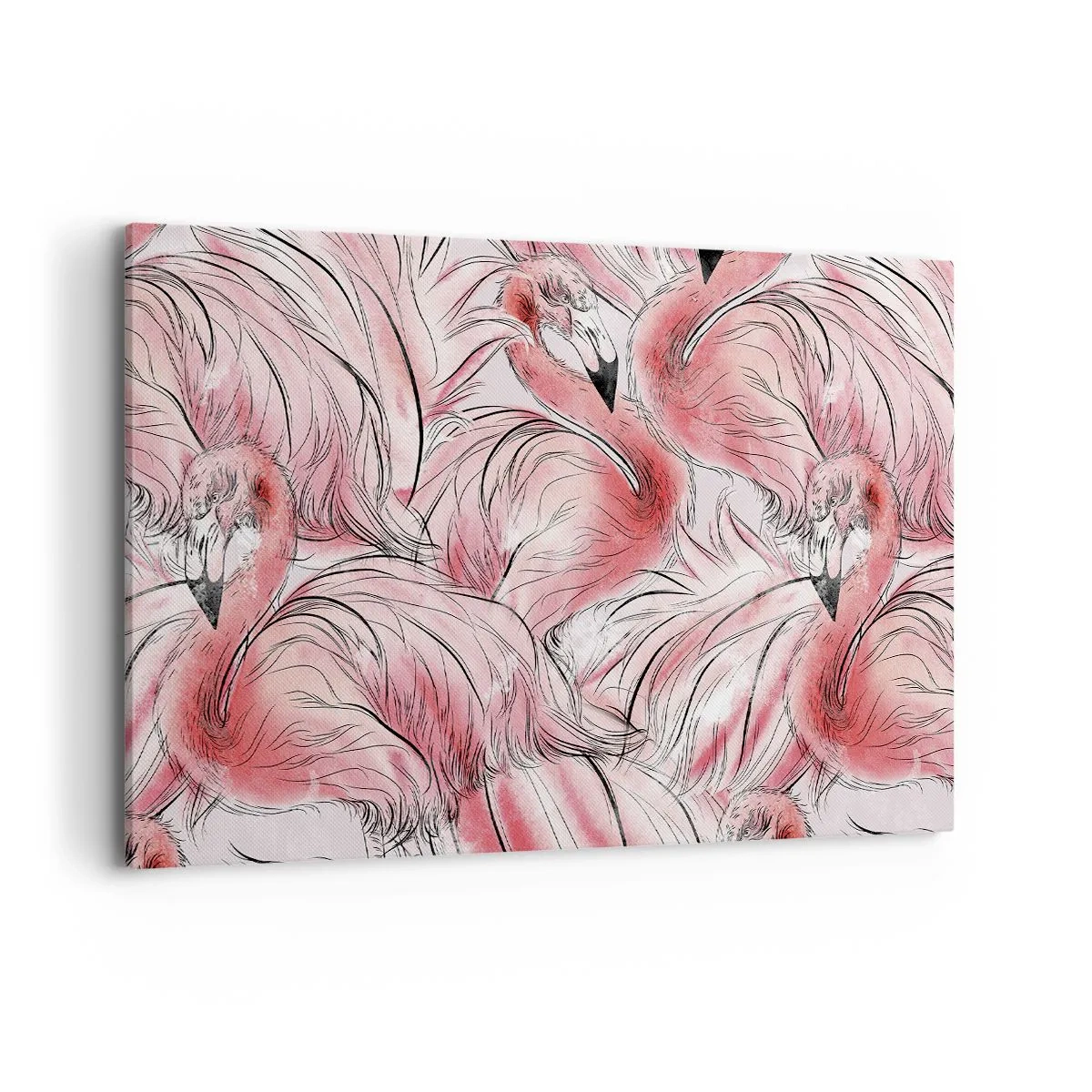 Obraz na płótnie - Delikatne rysunki różowych flamingów - 120x80cm - Ptasi corps de ballet - Nowoczesna dekoracja ścienna do salonu, kuchni i sypialni ARTTOR