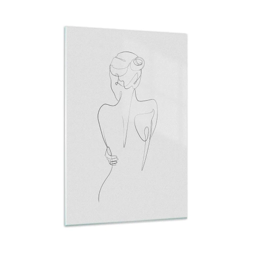 Obraz na szkle - Linia konturowa przedstawiająca kobiecą sylwetkę na jasnym tle - 80x120cm - Muzyka ciała - Nowoczesna dekoracja ścienna do salonu i sypialni ARTTOR