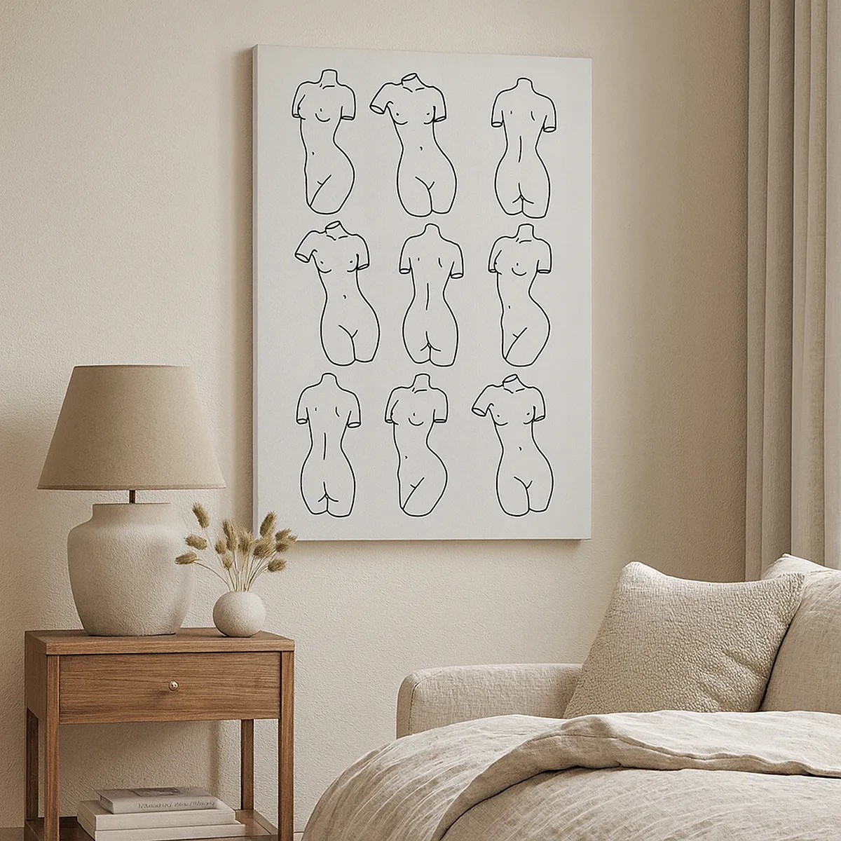 Obraz na płótnie - Minimalistyczna grafika przedstawiająca nagie kobiece sylwetki - 50x70cm - Tylko Wenus - Nowoczesna dekoracja ścienna do salonu, kuchni i sypialni ARTTOR