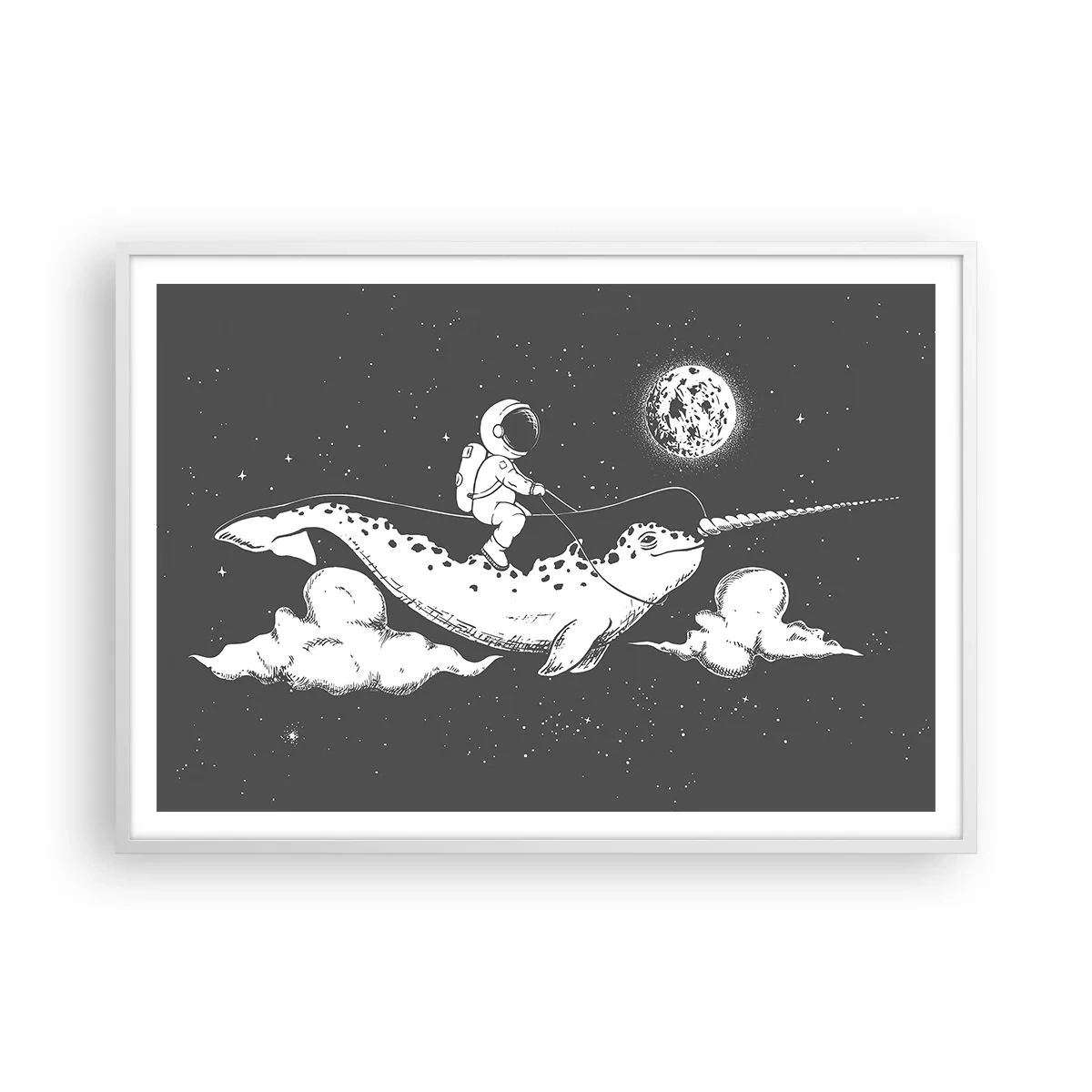 Plakat w białej ramie - Kosmiczny jeździec - 100x70 cm