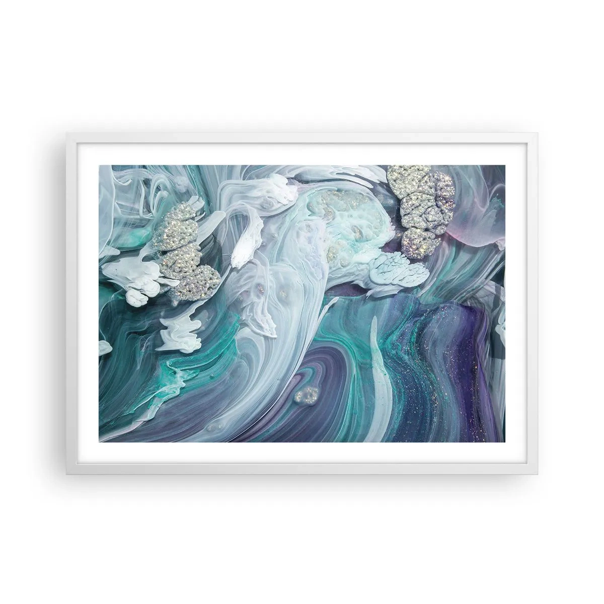 Plakat w białej ramie - Nurty błękitu - 70x50 cm