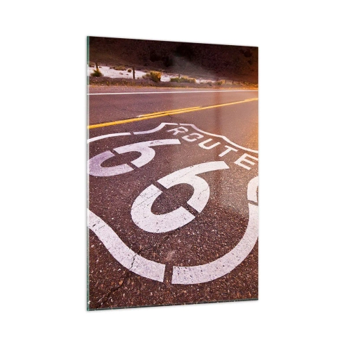 Obraz na szkle - Route 66 o zachodzie słońca - 50x70cm - Słynna droga 66 - Nowoczesna dekoracja ścienna do salonu, kuchni i sypialni ARTTOR
