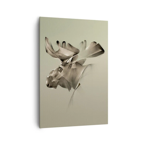 Obraz na płótnie - Abstrakcyjny wizerunek łosia na minimalistycznym tle - 70x100cm - Łagodna siła spokoju - Nowoczesna dekoracja ścienna do salonu i sypialni ARTTOR