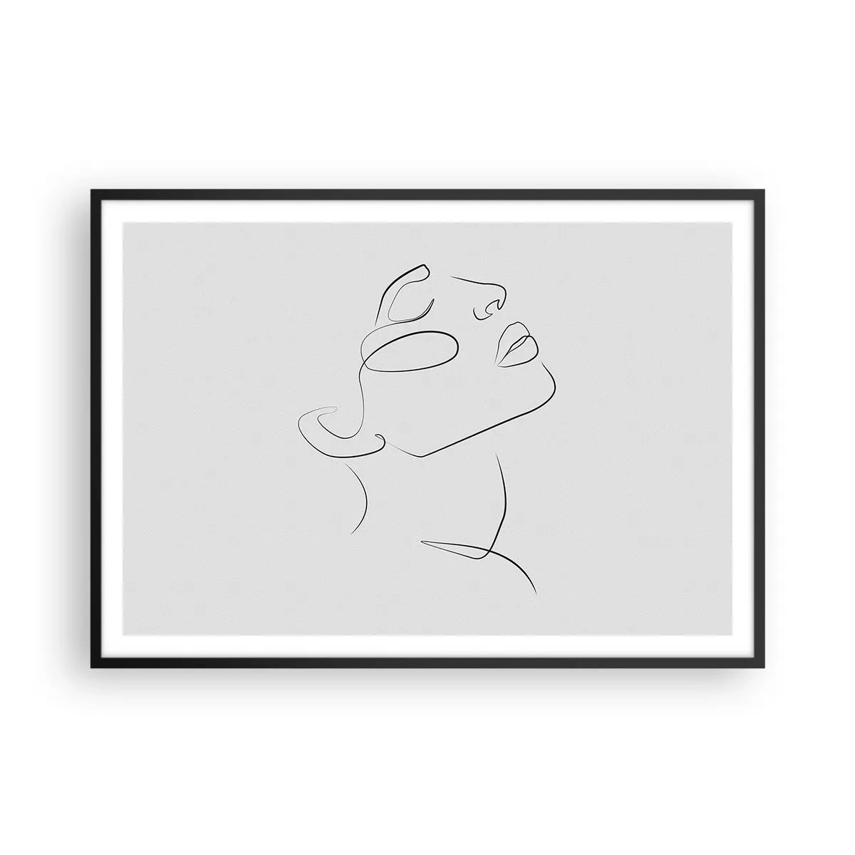 Plakat w czarnej ramie - Minimalistyczny szkic kobiecej twarzy w profilu - 100x70cm - Meandry marzenia - Nowoczesna dekoracja ścienna do salonu i sypialni ARTTOR