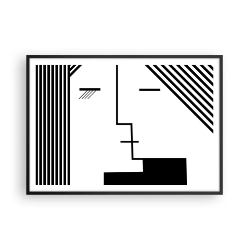 Plakat w czarnej ramie - Geometryczna abstrakcja przedstawiająca pocałunek w czerni i bieli - 100x70cm - Po prostu pocałunek - Nowoczesna dekoracja ścienna do salonu i sypialni ARTTOR