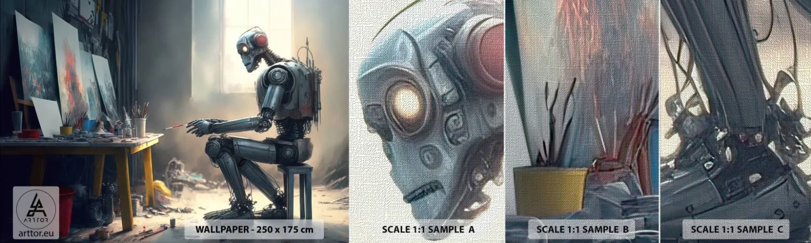 Fototapeta Próbka Premium Canvas - Akt kreacji - Sztuka, Malowanie, Robot - 100x30 cm