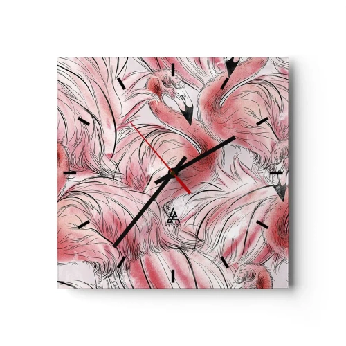 Zegar ścienny - Delikatne rysunki różowych flamingów - 30x30cm - Ptasi corps de ballet - Nowoczesna dekoracja ścienna do salonu i sypialni ARTTOR