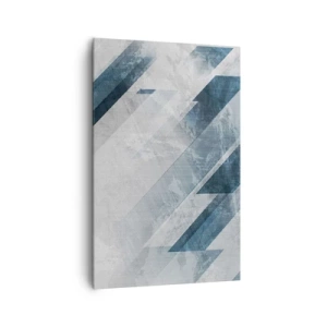 Obraz na płótnie - Abstrakcyjne linie w odcieniach szarości i błękitu - 80x120cm - Kompozycja przestrzenna – ruch szarości - Nowoczesna dekoracja ścienna do salonu i sypialni ARTTOR