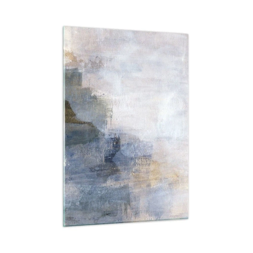 Obraz na szkle - Abstrakcyjna kompozycja w chłodnych niebiesko-beżowych tonach - 50x70cm - Tony i akordy barw - Nowoczesna dekoracja ścienna do salonu, kuchni i sypialni ARTTOR