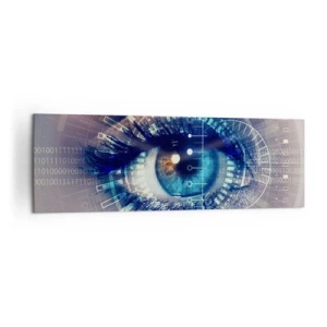Obraz na płótnie - Technologiczne oko z futurystycznym interfejsem - 160x50cm - Myślisz, że mnie znasz - Nowoczesna dekoracja ścienna do salonu i sypialni ARTTOR