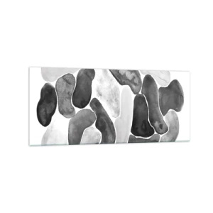 Obraz na szkle - Czarno-biała abstrakcja z nieregularnymi plamami na białym tle - 120x50cm - Abstrakcja kamienista - Nowoczesna dekoracja ścienna do salonu i sypialni ARTTOR