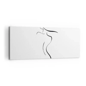 Obraz na płótnie - Minimalistyczny kontur kobiecej sylwetki na białym tle - 120x50cm - Nieuchwytna jak fala - Nowoczesna dekoracja ścienna do salonu i sypialni ARTTOR