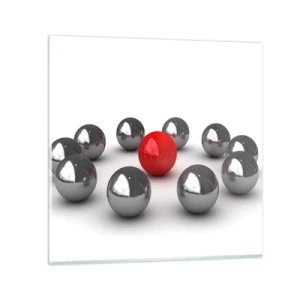 Obraz na szkle - Krąg w srebrze i czerwieni - 50x50 cm