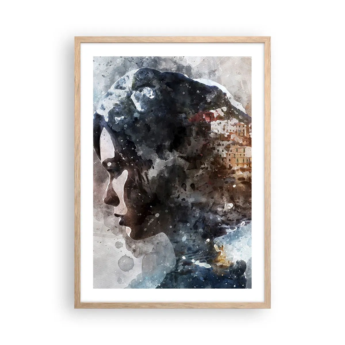 Plakat w ramie jasny dąb - Opowieść o dziewczynie z miastem w tle - 50x70 cm