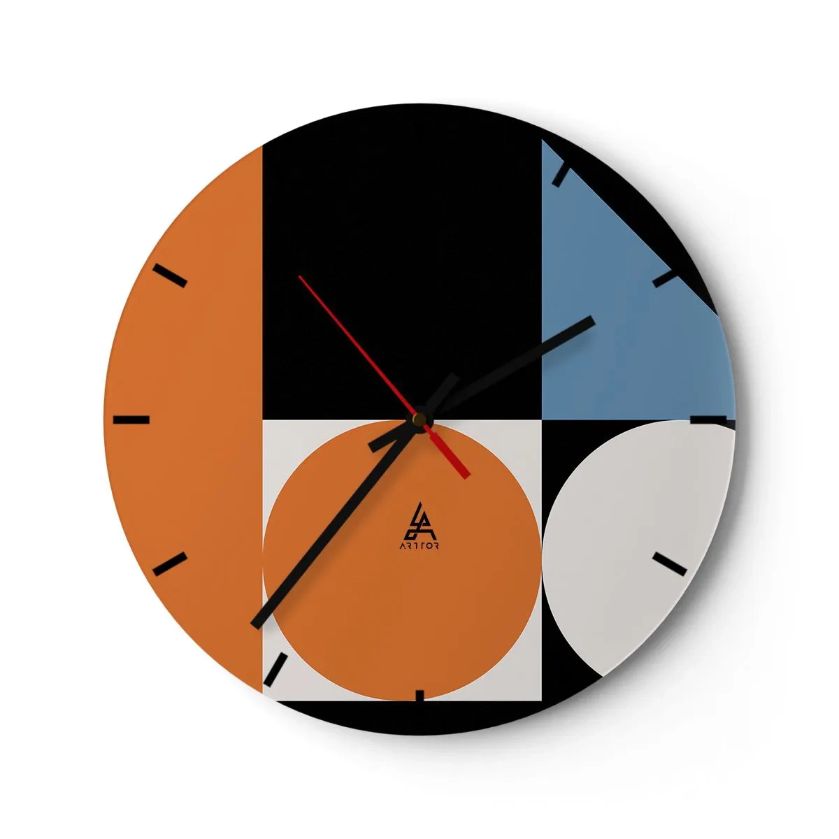 Zegar ścienny - Kolorowa kompozycja geometryczna z kołami i prostokątami - 30x30cm - Układ figurowy - Nowoczesna dekoracja ścienna do salonu, kuchni i sypialni ARTTOR