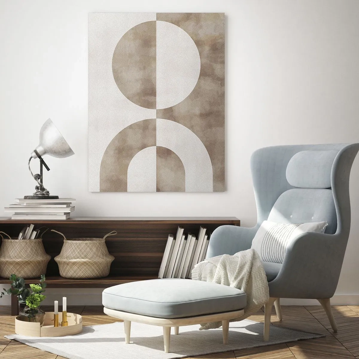 Obraz na szkle - Abstrakcyjny obraz w odcieniach beżu z geometrycznymi kształtami i symetrią - 80x120cm - Podobieństwa i różnice - Nowoczesna dekoracja ścienna do salonu i sypialni ARTTOR