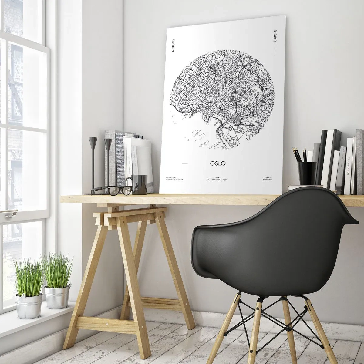 Obraz na szkle - Mapa miasta Oslo w stylu graficznym w czerni i bieli - 50x70cm - Anatomia Oslo - Nowoczesna dekoracja ścienna do salonu, kuchni i sypialni ARTTOR