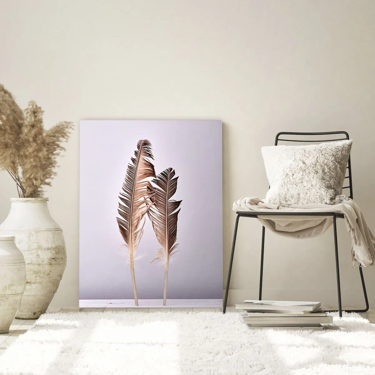 Obraz na szkle - Delikatne pióra na jasnym tle w minimalistycznym stylu - 70x100cm - Przeciw nicości - Nowoczesna dekoracja ścienna do salonu i sypialni ARTTOR