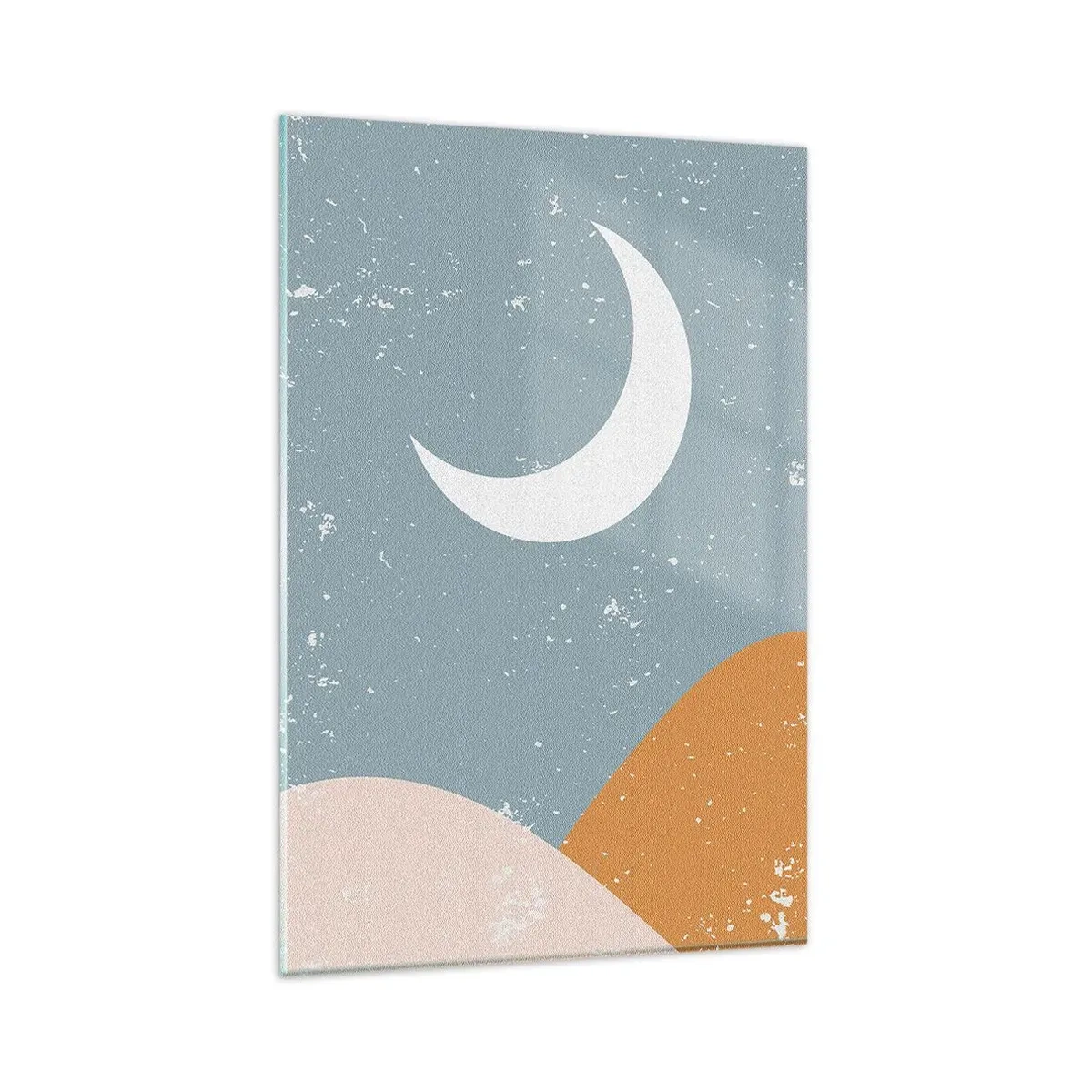 Obraz na szkle - Półksiężyc na błękitnym tle z abstrakcyjnymi wzgórzami - 80x120cm - Cud wielu nocy - Nowoczesna dekoracja ścienna do salonu i sypialni ARTTOR